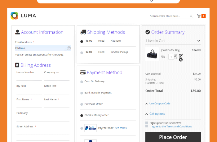 Een voorbeeld van een onepage checkout voor Magento